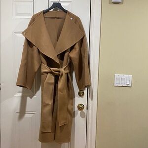 New Nap Loungewear Drape Cascade Wrap Camel Coat with belt